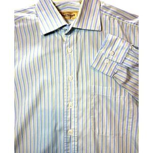 Paul Stuart Purple Green Blue Stripe Long Sleeve Button Dress Shirt 15 1/2‎ X 36